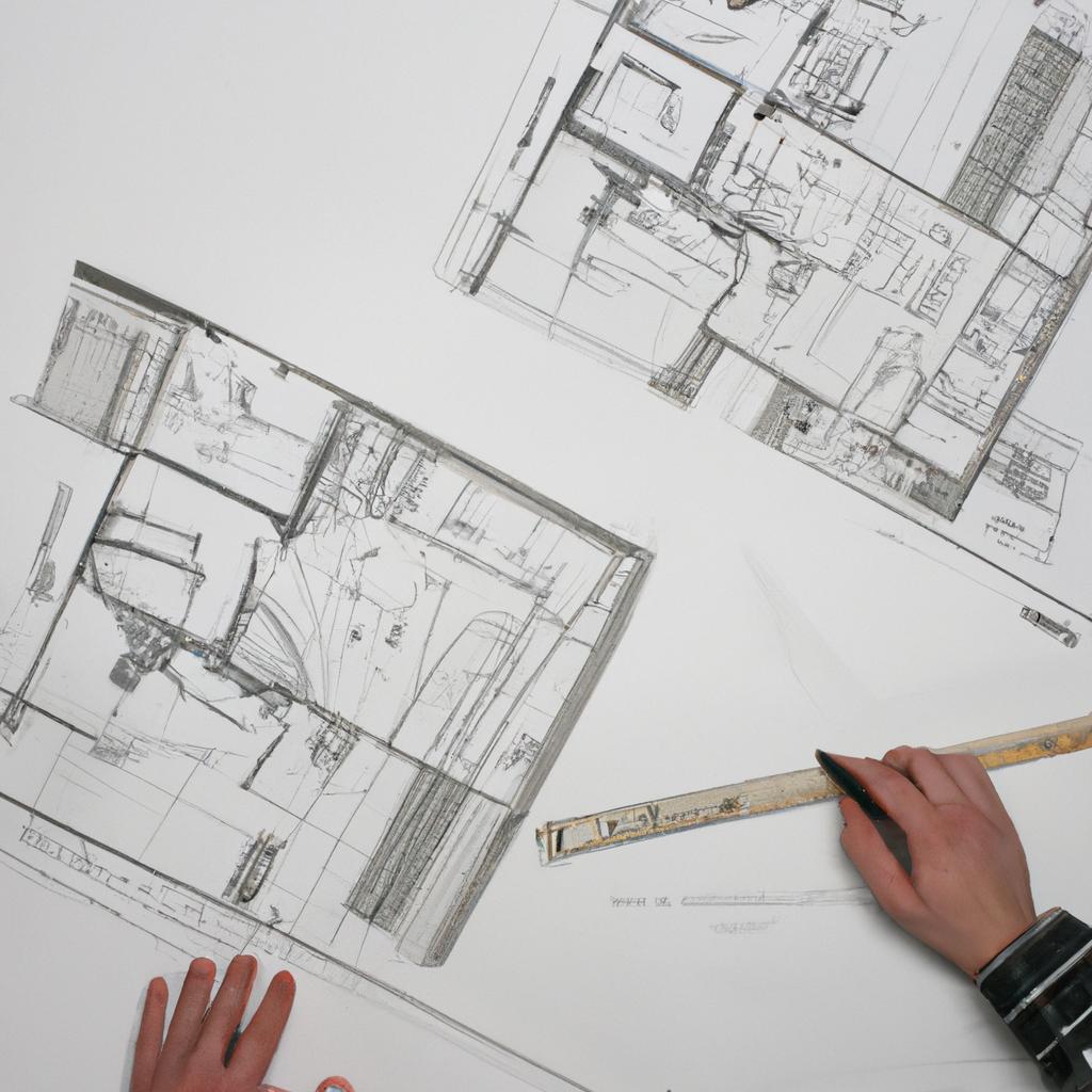 Person studying architectural blueprints