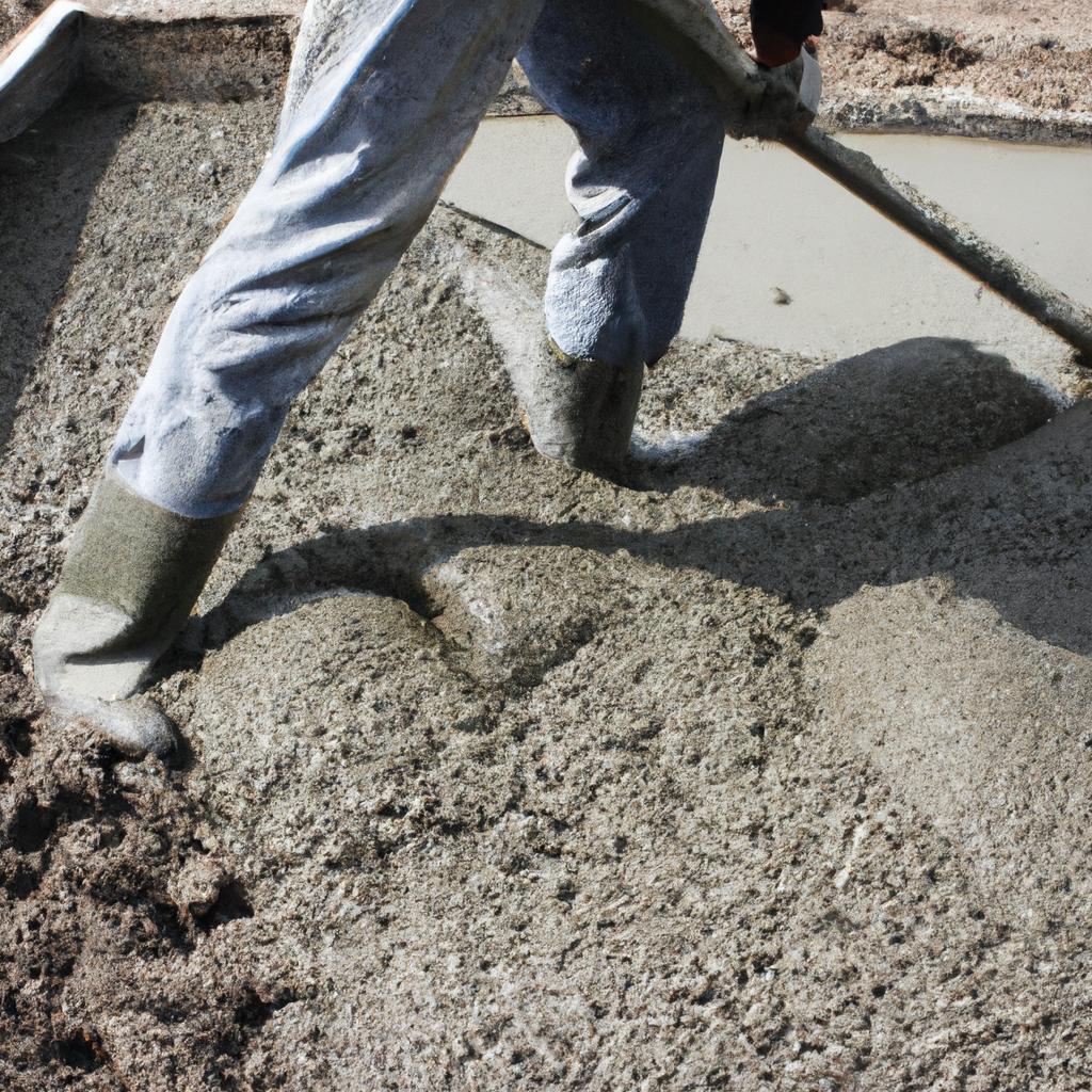 Person pouring concrete for foundation