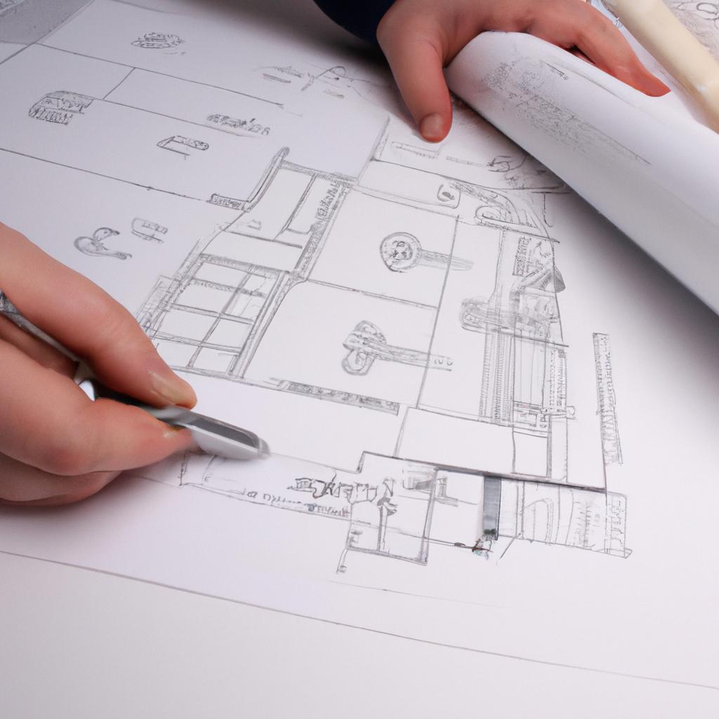 Person reviewing architectural blueprints