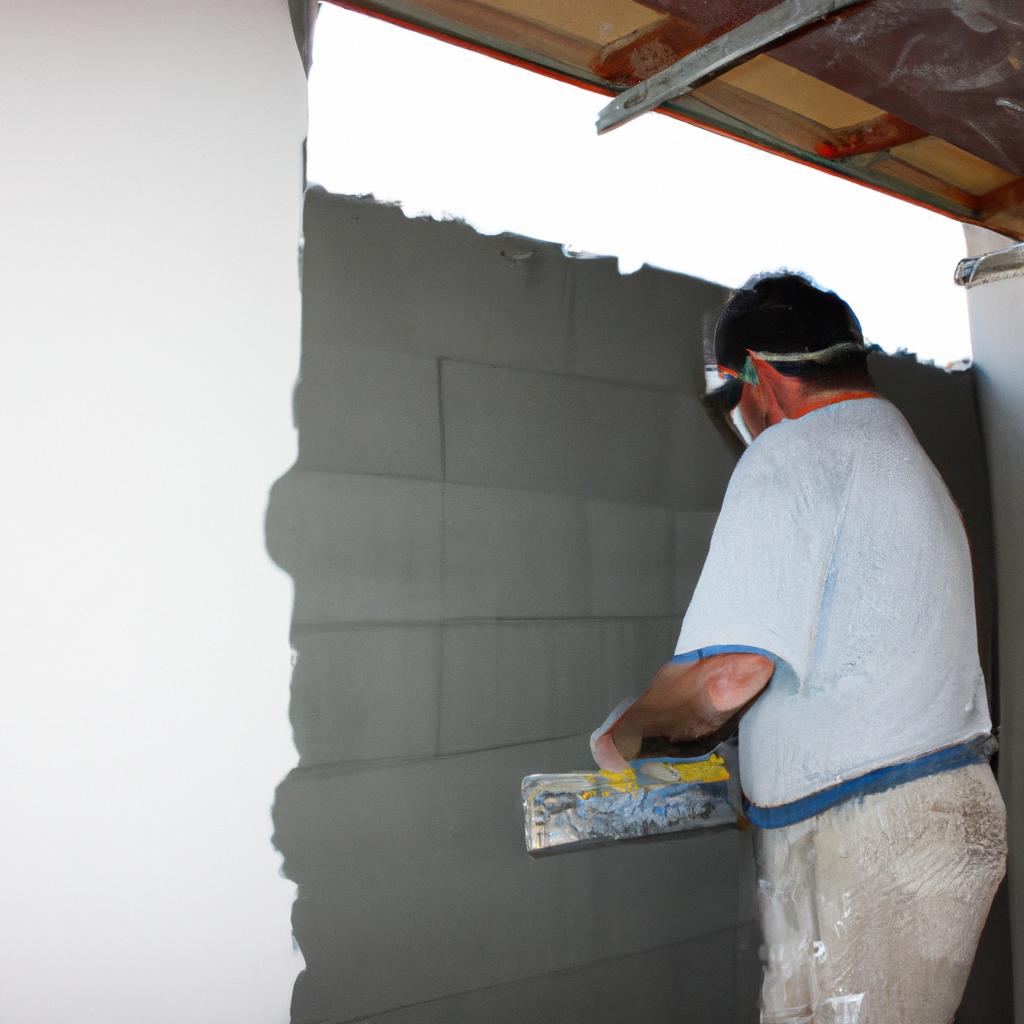 Person working on wall construction